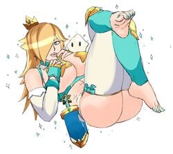 alternative_costume areola_slip ass blonde_hair crown feet female hair_over_one_eye hand_on_breast large_breasts lips mario_(series) nintendo pasties placensfw pose princess_rosalina sketch solo star_pasties thighhighs white_background