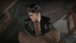 1boy 1girls 3d animated batman:_arkham_knight batman_(series) big_penis blowjob bodysuit brown_hair catwoman catwoman_(arkham) catwoman_(arkham_knight) clothed_female clothing completely_naked completely_naked_male completely_nude completely_nude_male dark_skin dc dc_comics fellatio female green_eyes large_penis latex latex_suit lips looking_at_viewer male nude_male oral pov pov_eye_contact selina_kyle source_filmmaker spoks video video_games