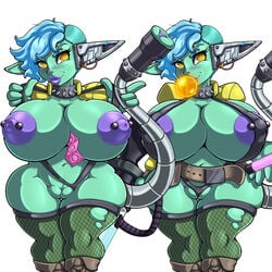 1girls adjatha areolae big_breasts breasts female female_only gabilani_(tits) goblin goblin_female huge_breasts large_breasts nipple_piercing nipples piercing pussy shortstack solo thick_thighs trials_in_tainted_space wide_hips