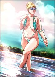 acoanon archer_(series) bare_legs bare_midriff beach belly big_breasts bikini blonde_hair bracelet breasts busty chubby cleavage curvaceous curvy earrings eyewear female huge_breasts human large_breasts lipstick long_hair micro_bikini nail_polish navel necklace outdoors overflowing_breasts pale_skin pam_poovey pinup pubic_hair pubic_hair_peek purple-tinted_eyewear sea seaside sideboob skimpy skimpy_bikini skimpy_clothes sunglasses swimwear tagme tied_hair tinted_eyewear underboob voluptuous water wide_hips wristwear