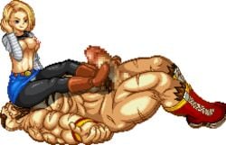 1boy 1girls android android_18 animated animated_gif ass_worship blonde_female bootjob boots censored crossover dragon_ball dragon_ball_z face_sitting female femdom footjob gif m.u.g.e.n pixel_art shoejob street_fighter tagme tooi_(takun) transparent_background zangief