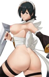 1girls ass black_eyes black_hair breasts iroha j@ck maid_headdress nipples samurai_shodown tagme topless_female