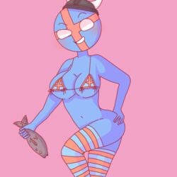 big_ass big_breasts bikini blush countryhumans countryhumans_girl cute fish jojofan_alsoch no_panties socks sweden_(countryhumans) viking_helmet