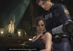 1boy 1girls 3d armpit_fetish armpit_sex armpits big_penis claire_redfield claire_redfield_(jordan_mcewen) clothed_sex conversation fetish kink leon_scott_kennedy leon_scott_kennedy_(eduard_badaluta) light-skinned_male long_hair police_uniform resident_evil resident_evil_2 resident_evil_2_remake sleeveless straight sweat sweatdrop yourenotsam