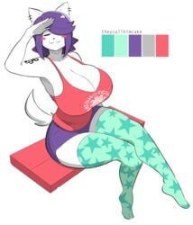 anthro maggie_applebee purple_hair purple_shorts red_tank_top star_leggings tagme tank_top theycallhimcake