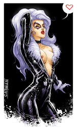 black_cat_(marvel) bodysuit breasts catman_(artist) choker felicia_hardy female female_only heart human looking_at_viewer marvel mask nipples shiny shiny_suit solo spider-man_(series) straight_hair unzipped white_hair zipper_pull_tab