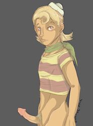 1boy aged_up blonde_hair blonde_pubic_hair bottomless_male cartoon_network cowboy_shot crop_top erect_penis erection flapjack looking_at_viewer male male_only neckerchief penis simple_background solo standing tagme the_marvelous_misadventures_of_flapjack uncensored