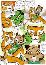 better_late_than_never clearing_your_mind comic daigaijin dialogue english_text feline female furry kung_fu_panda massage master_tigress mei_ling page_26 smile text tiger