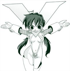 arrow breasts monochrome open_mouth personification rule_63 smile tied_hair twintails victoreem zatch_bell