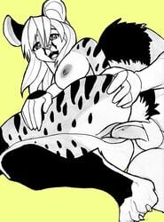 anthro arya black_and_white breasts female from_behind furry genet hair happy_sex long_hair male monochrome nude penetration spots straight stripes tohofuhai vaginal_penetration