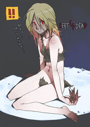 1girls bare_shoulders barefoot blonde_hair bra breasts claws g-room_honten left_4_dead lingerie long_hair midriff navel panties red_eyes sitting solo tear the_witch torn_clothes translated underwear witch_(left_4_dead) zombie