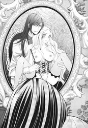 absurdres corset highres lingerie mirror monochrome shabon spread_legs suspended thighhighs underwear