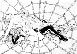 black_and_white black_cat_(marvel) felicia_hardy female human male marvel mary_jane_watson monochrome peter_parker rob_reis spider-man spider-man_(series) straight straight_hair threesome