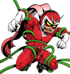 00s 1boy 2009 beard blush bulge cape cum_through_clothes erect_penis erection gay green_tentacles helmet male male_only mouth_open muscular red_suit simple_background solo suit tagme taku_hiraku tentacles tentacles_on_male video_games viewtiful_joe viewtiful_joe_(character) white_background