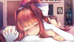 1boy 1girls adorable after_sex aftercare ass ass_up bed bedroom blush brown_hair closed_eyes completely_nude completely_nude_female couple cuddling cute cute_face doki_doki_literature_club engagement_ring eyes_closed female full_body good_end green_eyes hand_holding hand_on_hand handholding happy holding_hands hugging implied_marriage in_bed legs_together long_hair love male male_pov married_couple monika_(doki_doki_literature_club) naked naked_female nude nude_female ponytail pov pov_hug resting resting_on_arms ribbon ring romantic romantic_couple self_insert shiny_ass sleeping smile smiling snuggle snuggling takwyarawr tied_hair undressed wedding_ring white_ribbon wholesome