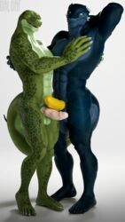 3d_(artwork) 9:16 anthro balls claws daloaf digital_media_(artwork) duo erection frottage genitals hi_res lizard looking_at_viewer male male/male nude penis reptile scales scalie sex simple_background