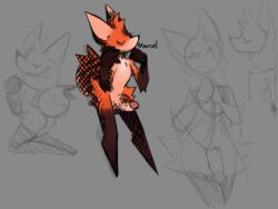 4:3 anthro big_ears big_tail canid canine featureless_feet fox genitals girly hi_res male mammal neck_tuft solo squiui tuft