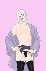 garter_belt jojo's_bizarre_adventure leone_abbacchio lingerie lipstick male male_lingerie male_only milktoastboy panties robe solo_male stockings vento_aureo