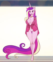 2020 absurd_res anthro anthrofied areola breasts casual_exposure cleavage clothed clothing equid equine female female_only friendship_is_magic genitals hasbro hi_res horn jewelry mammal my_little_pony necklace nipples princess_cadance_(mlp) pussy robe scorpdk solo standing unicorn useless_clothes