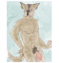 2020 anthro beastars canid canine canis coyote digital_media_(artwork) durham_(beastars) flaccid genitals hi_res humanoid humanoid_genitalia humanoid_penis male male_only mammal muscular netflix penis portrait rin_i9 solo viz