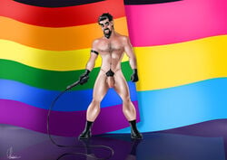 bondage boots daddy domination gay gay_domination gloves leather leather_daddy leather_jacket lgbt_pride_colors male naked_boots naked_footwear naked_gloves nude pansexual_pride_colors penis pride_colors whip