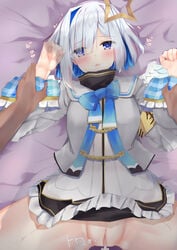 after_sex amane_kanata angel_wings armband blush censored clothed_sex commentary_request cum cumdrip dark-skinned_male grey_hair hair_ornament heart heart-shaped_pupils highres holding_hands holoforce hololive hololive_japan long_sleeves looking_at_viewer lying miniskirt mosaic_censoring no_panties on_back open_mouth penis pov purple_eyes pussy ribbon school_uniform sex short_hair silver_hair skirt skirt_lift spread_legs symbol-shaped_pupils tikuwazyousyou vaginal_penetration virtual_youtuber wings