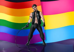 bondage domination gay gay_domination hairy male pansexual_pride_colors pride_colors