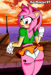 amy_rose anthro big_ass big_butt blush bubble_ass bubble_butt exhibition exhibitionism female flame-lonewolf hedgehog mammal mammal_humanoid solo_female sonic_(series) sonic_team sonic_the_hedgehog_(series) station_square surprised tattoo thekaimaster07 tight_clothes tight_clothing tight_shirt tight_underwear