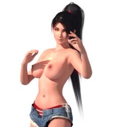 3d 3d_(artwork) armpits black_hair breasts dead_or_alive female kruel-kaiser kunoichi large_breasts momiji_(ninja_gaiden) ninja_gaiden nipples panties ponytail short_shorts solo tecmo topless