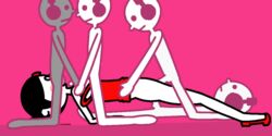 1girls 4boys anal black_hair blush clothing dress dress_lift gangbang hair_ornament nintendo penetration penis red_dress rhythm_heaven rhythm_tengoku sex simple_background stepswitcher triple_penetration vaginal_penetration white_skin yuka_(rhythm_tengoku)