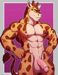 2017 abs anthro balls biceps big_balls biped black_eyebrows border brown_body brown_fur brown_mane brown_spots brown_tail cecil_turner digital_media_(artwork) eyebrows flaccid front_view fur genitals giraffe giraffid glans grey_border hands_on_hips hi_res humanoid_genitalia humanoid_penis knuxlight looking_at_viewer male male_only mammal mane multicolored_body multicolored_fur muscular muscular_anthro muscular_male navel nipples nude outside_border pecs penis pink_nipples pink_penis portrait purple_background retracted_foreskin simple_background smile snout solo spots spotted_body spotted_fur standing tail_tuft tan_balls tan_body tan_fur three-quarter_portrait tuft uncut yellow_eyes