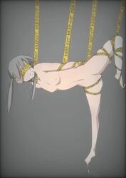 asphyxiation blindfold bondage brown_hair caution_tape cum cum_in_pussy cum_inside cum_leaking dangling_legs hanged maka_albarn nipples partially_visible_vulva police_tape rope_bondage small_breasts soul_eater suspension tagme_(artist) tape_bondage twintails