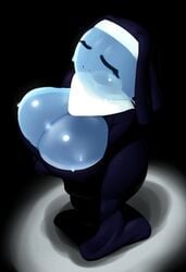 absurd_res anthro black_background blue_body blue_skin breasts cleavage closed_eyes clothed clothing dibujosv12 dragon_quest eyelashes female headwear large_breasts mother_glooperior nun nun_habit see-through shiny_skin simple_background slime slime_(dragon_quest) slime_girl smile solo v12