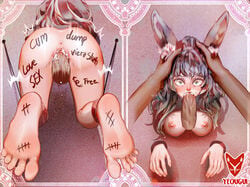 anus arches areolae ass barefoot body_writing bondage breasts bunny_ears clitoral_hood clitoris crying cum cum_from_pussy cum_in_mouth cum_in_pussy cum_inside cum_overflow cumdrip dark-skinned_male dark_skin disembodied_penis feet final_fantasy final_fantasy_xiv foot_focus green_eyes head_grab heels holding_head irrumatio kabeshiri long_hair looking_at_viewer nipples open_mouth oral oral_penetration oral_sex petite public_use pussy rabbit_humanoid restrained small_breasts soles spitroast stuck_in_wall tally_marks thigh_gap throat_fuck through_wall tight_pussy toes trembling vaginal vaginal_penetration vaginal_sex viera vulva wide_eyed yeougui