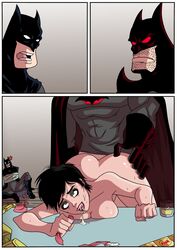 1girls 2boys ahegao batman batman_(series) bbent_over bruce_wayne catwoman comic condom condom_balloon condom_packet_strip cuckold cum_in_mouth cum_on_face dc dc_comics doggy_style english_text face_down_ass_up father-in-law_and_daughter-in-law flashpoint from_behind fucked_senseless fucked_silly hostage netorare nude_female rape recreator2099 selina_kyle short_hair thomas_wayne tied_up