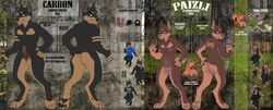 absurd_res anthro canid canine canis carbon dobermann dobie domestic_dog duo english_text female hi_res male mammal mates model_sheet paizli pinscher text thehuntingwolf