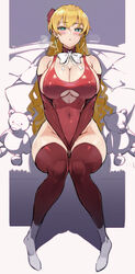 big_breasts blonde_hair blue_eyes claire_harvey female_only hundred large_ass large_breasts ookuma_(nitroplus) ookuma_nekosuke queen red_clothes solo thick_thighs