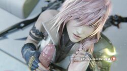 1boy 1girls 3d animated black_nail_polish black_nails bulgingsenpai cum cum_in_hair cum_on_face cumshot eclair_farron excessive_cum eye_contact facial final_fantasy final_fantasy_xiii handjob holding_hands mp4 nail_polish pink_hair pov sfm sound tagme tongue_out uncensored video volkor