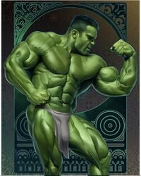 1boy bara fuhrerdoodles gachimuchi green-skinned_male green_skin huge_cock hulk hulk_(series) male male_only marvel marvel_cinematic_universe muscular muscular_male solo