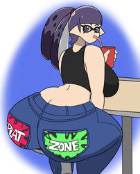 alternate_breast_size ass ass_cleavage big_ass big_breasts big_butt butt butt_crack cute drinking huge_ass huge_breasts huge_butt igphhangout inkling inkling_girl jeans loopy_(igphhangout) nintendo sitting splatoon thick