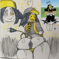 1:1 absurd_res anal anal_addiction anal_invitation anal_suggest anthro anus ass bottomless breasts butt_focus clothing female genitals great_hendy hi_res no_pants panties puffy_anus pussy_peek rear_view reference_image roblox roblox_avatar robloxian solo sticker_on_face thighs traditional_media_(artwork) underwear vulva