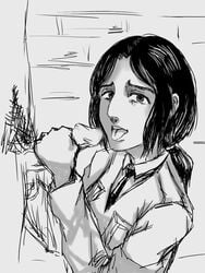 attack_on_titan blowjob eldian_armband fellatio female_soldier handjob marley_military_uniform nose oral pieck_finger shingeki_no_kyojin sketch tns tongue_out