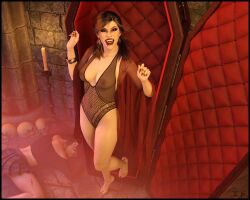 2girls 3d coffin daz_studio female female_only full_body lingerie neo_edo_art original pinup see-through skull vampire vampire_girl