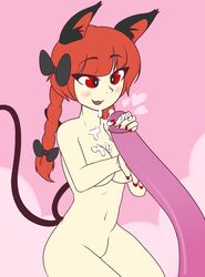 bhloopy cat_ears cum cum_on_body cum_on_breasts female handjob nail_polish red_eyes red_hair rin_kaenbyou tentacle touhou