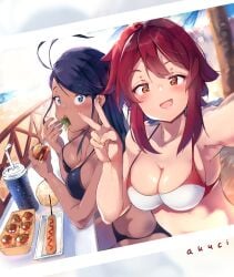 2d 2d_(artwork) 2d_artwork 2girls ak4ci akane_(ak4ci) armpits bare_armpits bare_arms bare_belly bare_chest bare_hands bare_hips bare_midriff bare_shoulders bare_skin beach belly big_breasts bikini bikini_bottom bikini_only bikini_top black-haired_female black_bikini black_bikini_bottom black_bikini_top black_hair black_swimsuit black_swimwear blue-eyed_female blue_eyes blue_sky blush blush_face blushing_at_viewer blushing_female breasts brown-skinned_female brown_skin brown_skinned_female busty busty_female busty_girl cleavage clouds collarbone day daylight daytime digital digital_art digital_drawing digital_drawing_(artwork) digital_media digital_media_(artwork) eating elbows exposed_armpits exposed_arms exposed_belly exposed_chest exposed_hips exposed_midriff exposed_shoulders exposed_skin female female_focus female_only fingernails fingers hair_between_eyes high_resolution highres large_boobs large_breasts lean_figure long_hair looking_at_viewer luna_(ak4ci) midriff multiple_females multiple_girls narrow_waist open_mouth open_mouth_smile original original_art original_artwork original_character original_characters outdoor outdoor_nudity outdoors outside parted_bangs parted_lips peace_sign red-eyed_female red-haired_female red_eyes red_hair sand shoulders sign sky slender_body slender_waist slim_waist smile smiley_face smiling smiling_at_viewer standing string_bikini swimsuit swimwear tongue upper_body v v_sign white_bikini white_bikini_top white_swimsuit white_swimwear