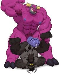 anthro armpit armpit_hair balls bara barazoku boner bovid bull bull_horns demon_bull_king equine_penis erection flexing furry gay horns horsecock imminent_anal imminent_sex lego lego_monkie_kid male male_only muscles muscular nose_ring nude penis same22shark size_difference
