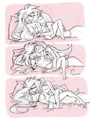 1boy 1boy1girl 1girls 2025 2d beddings belly_button blush blush_lines breasts cherri_bomb cherri_bomb_(hazbin_hotel) clothing color comic cyclops fangs female freckles freckles_on_breasts freckles_on_face halo hazbin_hotel heart heart_symbol horny horny_male licking_nipples looking_at_another male nipples onomatopoeia pajamas pillow sheets shirt shirt_lift shirt_up sir_pentious sir_pentious_(hazbin_hotel) snake sucking sucking_nipples text twiggietime vivienne_medrano watermark wholesome