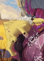 absurd_res anal anal_sex animal_genitalia animal_penis anus balls bandage bandage_on_face bandage_on_nose bandaged_arm big_balls big_knot black_clothing black_hat black_headwear blue_eyes blush blush_lines bodily_fluids claws clothing cum cum_covered_penis cum_in_ass cum_inside detailed_background duo ear_piercing ear_ring eeveelution equine_genitalia equine_penis feral footprint fur generation_1_pokemon generation_5_pokemon genital_fluids genitals hat headgear headwear hi_res jolteon knot knotting leaking_cum looking_pleasured male male/male markings multicolored_pawpads nintendo onex_volts pawpads pawprint pawprint_(marking) paws penetration penis piercing pokemon pokemon_(species) puffy_anus ring_piercing scolipede text vekrott x-ray_view yellow_body yellow_fur yellow_sclera