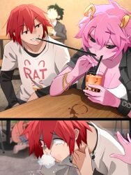 2026 2_horns 3:4 5_fingers absurd_res acid acid_burns ashido_mina background_sex bangle beverage black_bracelet black_clothing black_eyebrows black_eyes black_gloves black_handwear black_sclera black_shirt black_topwear blowjob blue_bottomwear blue_clothing blue_jeans blue_pants blush blush_lines bodily_fluids boots bottomwear bracelet breasts bubble_tea burger cafeteria chair choking chromatic_aberration cleavage clothed clothed_female clothed_human clothed_humanoid clothed_male clothing collared_shirt condensation denim denim_bottomwear denim_clothing dress_shirt drinking drinking_straw duo_focus eijirou_kirishima english_text eye_contact eyebrow_through_hair eyebrows eyelashes fat_breasts fellatio female female_human female_humanoid fingernails fingers foaming_at_mouth food footwear furniture gloves gold_(metal) gold_bracelet gold_jewelry green_hair grey_clothing grey_gloves grey_handwear grey_suit group hagakure_tooru hair handwear head_back head_turned hi_res holding_burger holding_food holding_glass holding_object holding_throat horn horned_humanoid human human_on_human humanoid humanoid_hands inside intraspecies izuku_midoriya jeans jewelry khyleri kirishima_eijirou kneeling large_breasts leaning leaning_forward long_hair long_sleeves looking_aside looking_at_another male male_human mammal medium_breasts mina_ashido mostly_nude mostly_nude_female mostly_nude_human multicolored_clothing multicolored_gloves multicolored_handwear my_hero_academia nails not_furry open_clothing open_shirt open_topwear oral palms pants penile pink_body pink_clothing pink_eyebrows pink_gloves pink_hair pink_handwear pink_skin poison public public_sex pupils quirked_human_(my_hero_academia) red_eyes red_hair red_text rolled_up_sleeves sex sharp_teeth shirt shoes short_hair short_sleeves sitting smile suit table tank_top tears teeth text text_on_clothing text_on_shirt text_on_topwear tooru_hagakure topwear toru_hagakure translucent translucent_hair under_the_table water white_boots white_clothing white_footwear white_shirt white_tank_top white_topwear wide_eyed wounded yellow_eyes yellow_horn