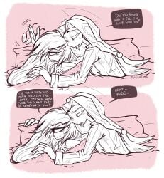1boy 1boy1girl 1girls 2025 2d bedding blush blush_lines blushing cherri_bomb cherri_bomb_(hazbin_hotel) clothing color comic cyclops dialogue english english_dialogue english_text fangs female freckles freckles_on_face glasses halo hat hazbin_hotel joke looking_at_another male pajamas pillow reassuring sheets sir_pentious sir_pentious_(hazbin_hotel) snake talking_to_another text text_bubble twiggietime vivienne_medrano watermark